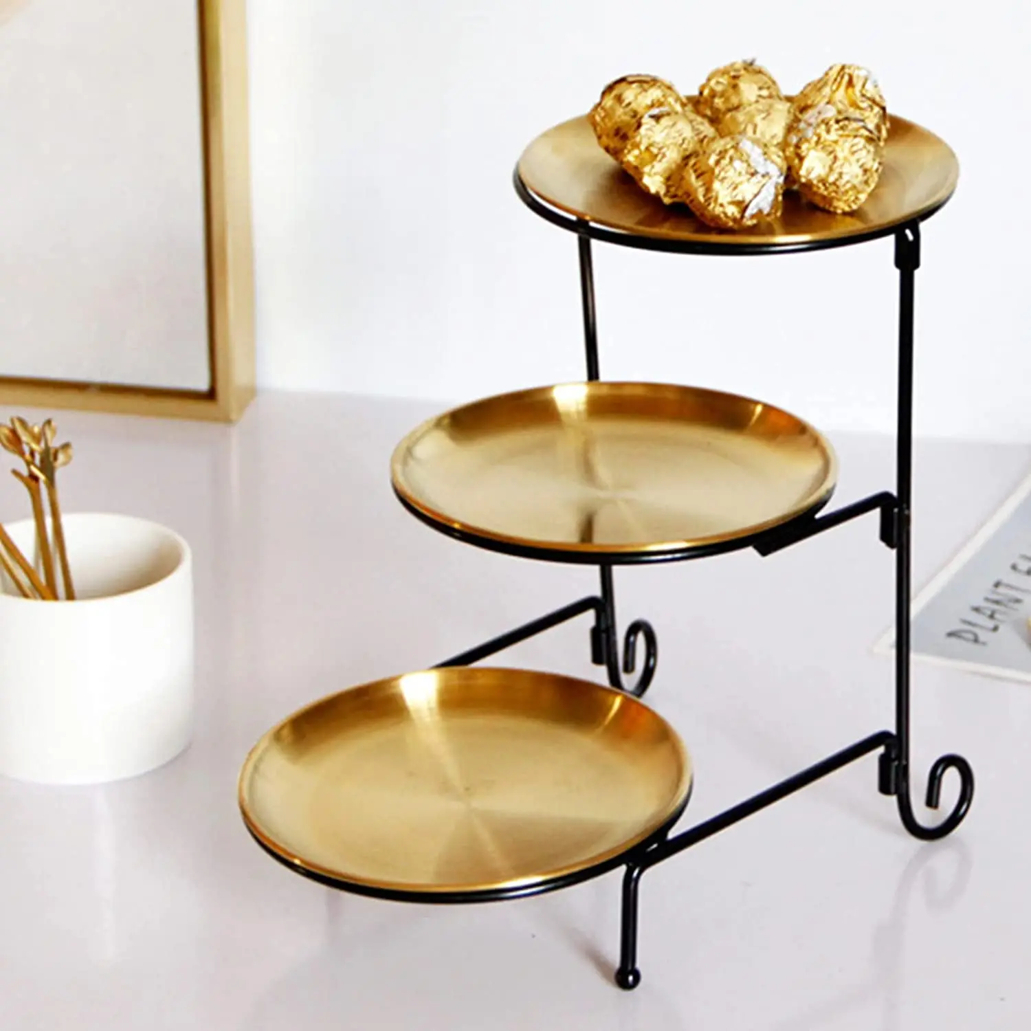 3 Tiers Serving Stand Fruit Plate Cake Plate Serving Trays for Party Display Fruit Dessert Cake, Metal Black