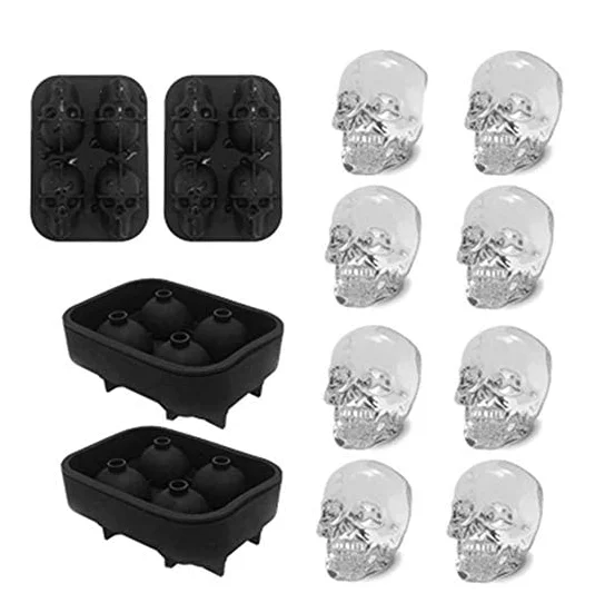 4 Cavity extra large 3d skull ice cube mold silicone ice mold