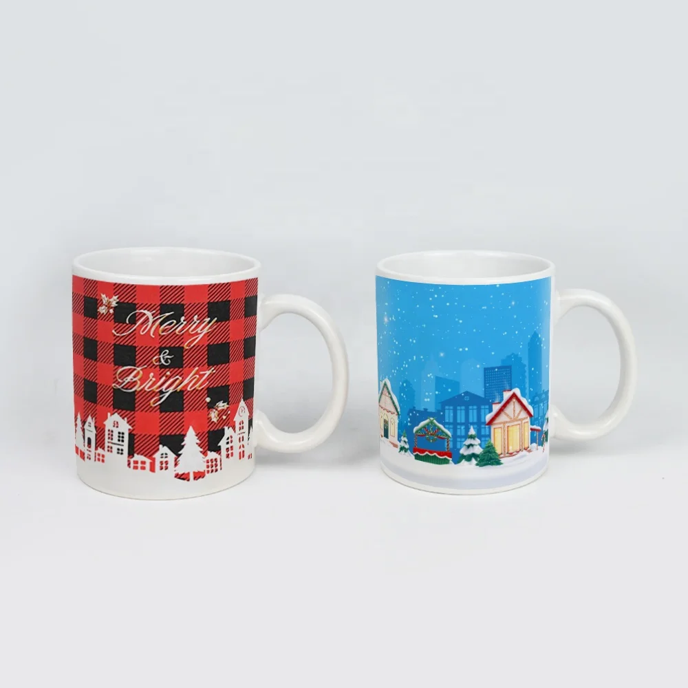 11oz can shape ceramic mug with Christmas design traditional standard coffee mug holiday season decoration elements