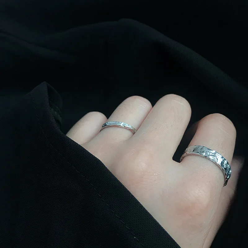 S925 Sterling Silver Irregular Convex Gold Silver Tin Foil Paper Pattern Ring Silver Jewelry
