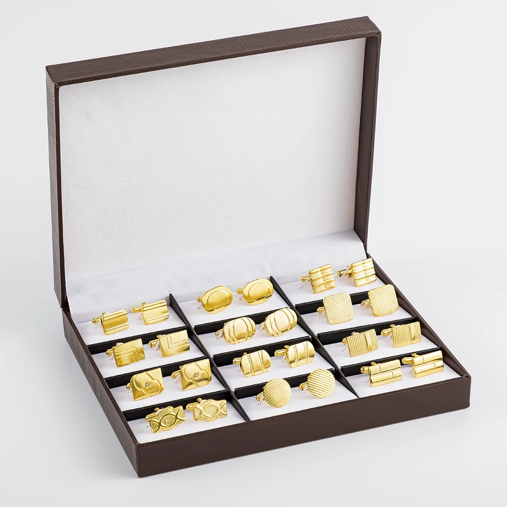 JINJIE wholesale cheapest silver and gold color  iron material cufflinks for men with gift box