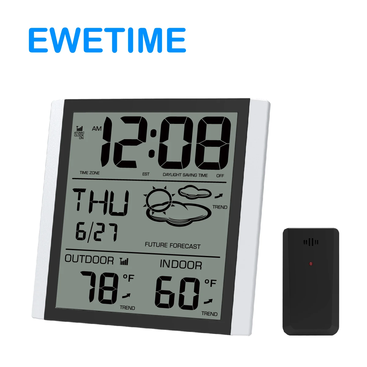 EWETIME 8614A Big LCD digital wall clock with wireless sensor