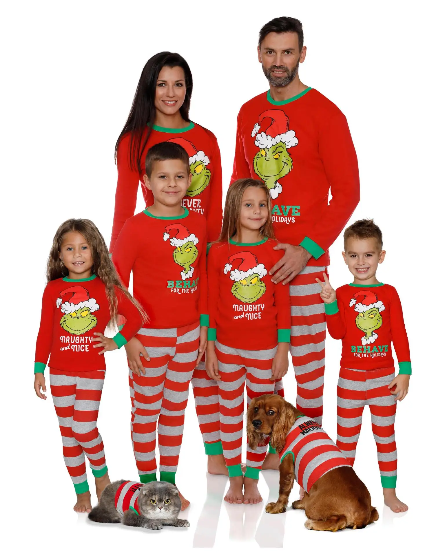 family Christmas pajamas 2021 Autumn and winter new Christmas hat parent-child outfit with dog outfit
