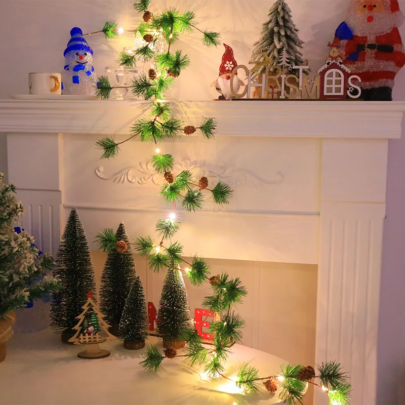 2024 New A mazon led Christmas rattan string light long pine cone pine red fruit bell garland shopping mall decorative lights