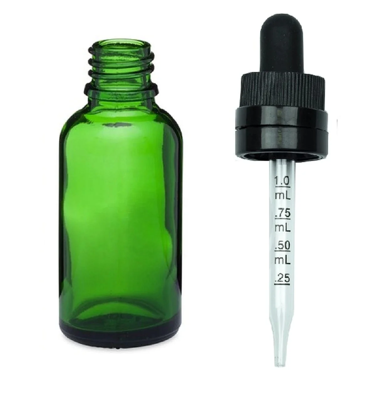 15ml 20ml 30ml green essential oil glass bottle with dropper tamper evident CRC cap