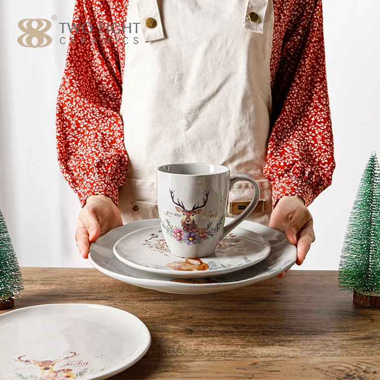 Best-selling Party Christmas Ceramic Plates porcelain coffee mugs Tableware Crockery Dinner sets dinnerware