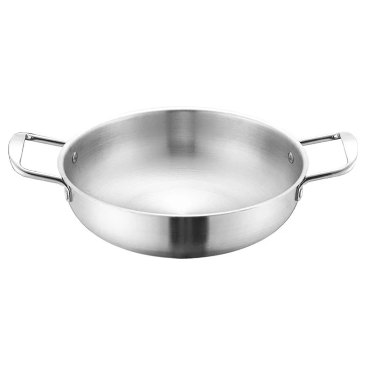 Restaurant Catering Stainless Steel Serving Bowl Stock Pot Ramen Pot Paella Pan Seafood Frying Pan With Double Handle