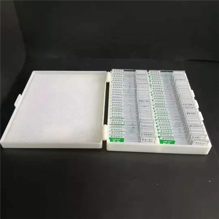 Laboratory Biology Preparation microscope slides are available in middle school laboratories with 50 slide sets