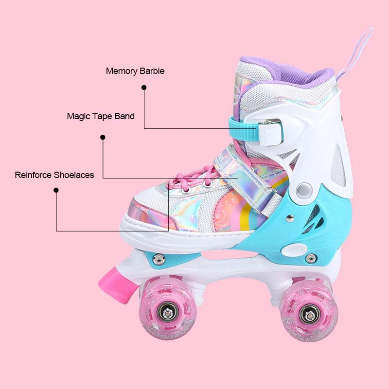 Best Gifts 4 size Adjustable Durable Rainbow LED Light up Roller Inline Skate Shoes for kids Girls Boys