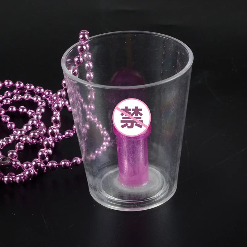 Bachelor Party Fun Dick Penis Shot Glass Cup with Bead Chain JJ Shape Transparent Necklace Cup