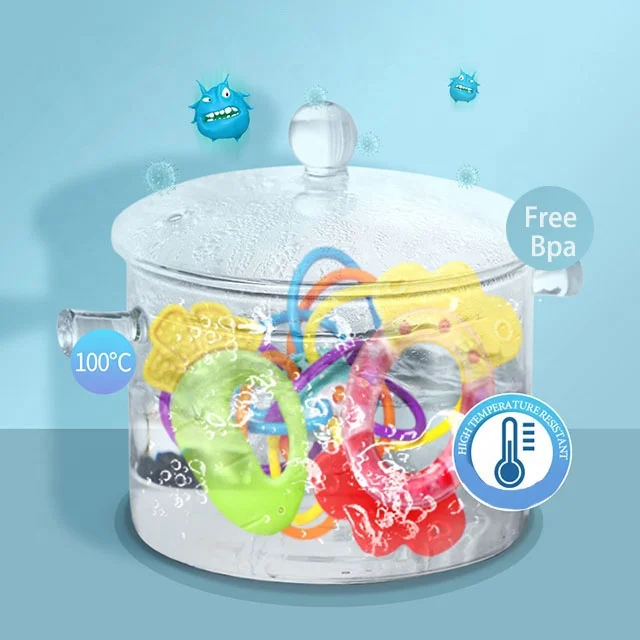 trending products 2024 new arrivals silicone baby teether rattle and chew Food Grade baby sensory toys for 3-24 months baby