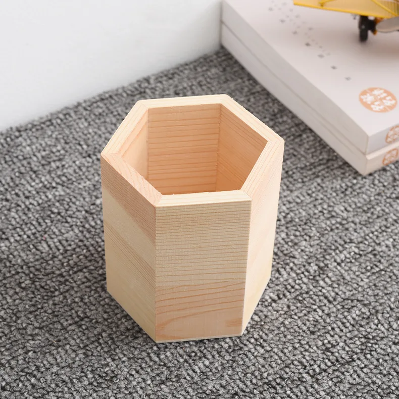 unfinished round desktop office organizer pot rustic wooden pen holder