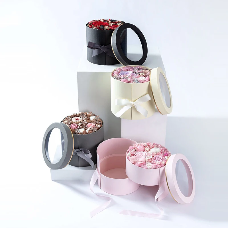 Cardboard Paper Round Makeup Wedding Flower Gift Box Packaging Roses Boxes