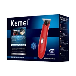 Kemei Cordless Close Hair Cutting Trimmer  Powerful Men Grooming 0mm Baldheaded Barbershop Detail Transparent Skeletons Body