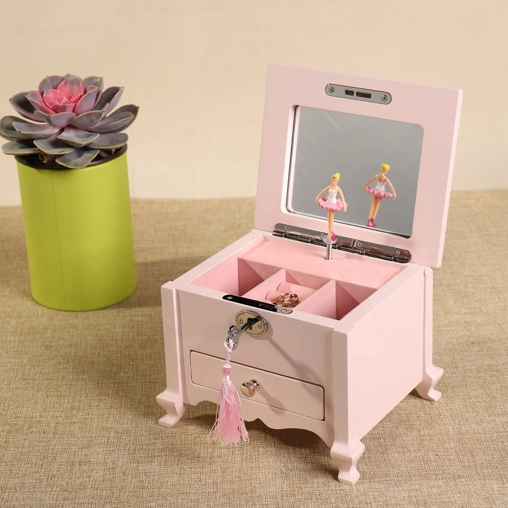 Factory wholesale customization toy music box With drawer wooden ballerina musical jewelry box music boxes