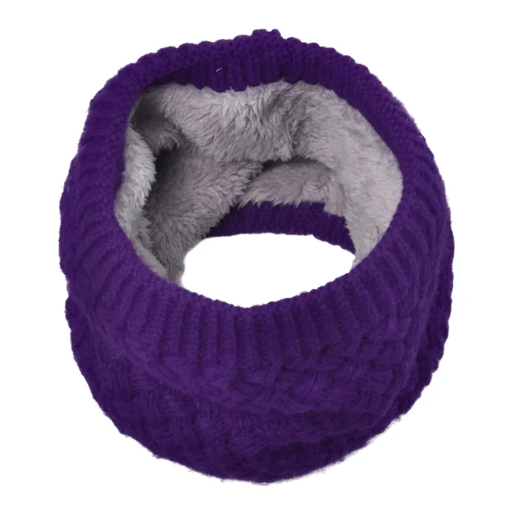 HZW-18179 Winter Double-Layer Soft Fleece Lined Thick Knit Neck Warmer Circle Scarf Windproof Fur Snood