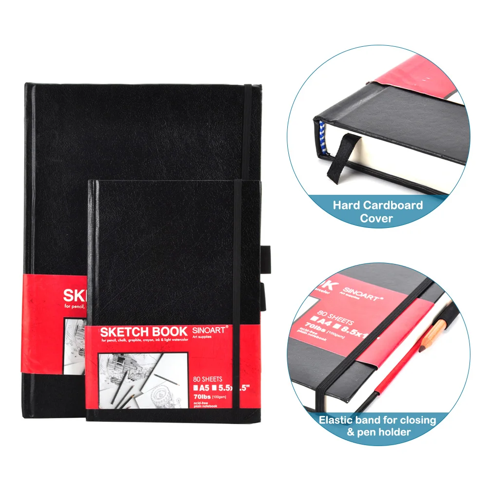 SINOART Custom Sketchbooks Thermal Binding A5 sketchbook with elastic band for closing and pen holder sketch book