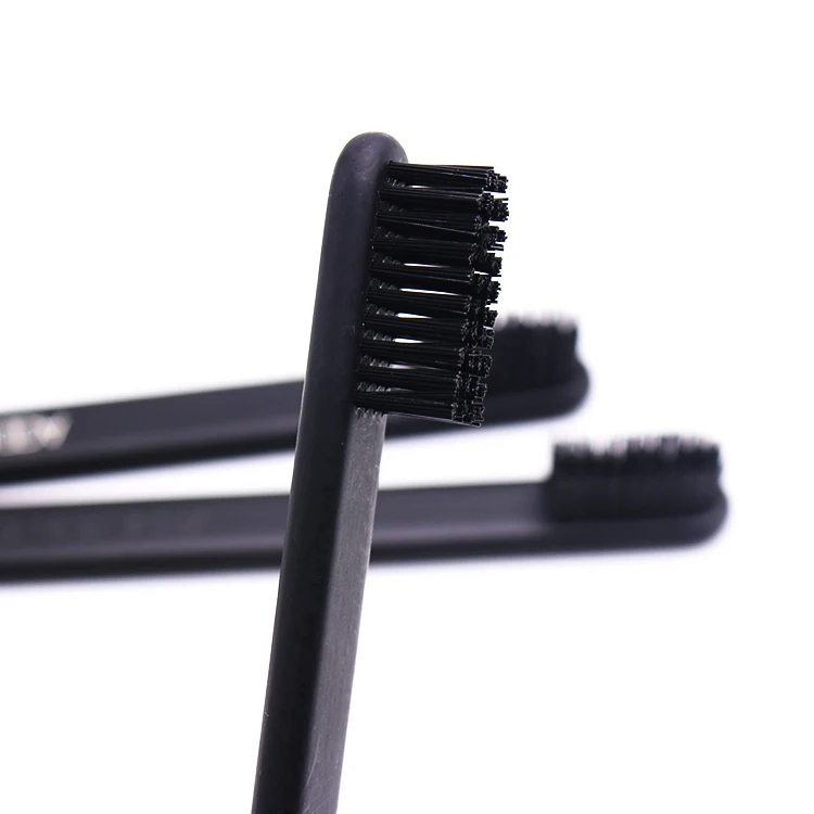 black paint bamboo toothbrush with natural bamboo wooden handle