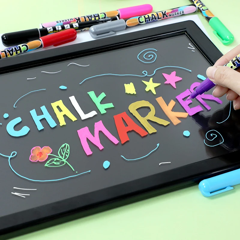 12colors Reversible Tip Liquid Chalk Marker Pen Set Water-based Led Board Liquid Chalk Marker