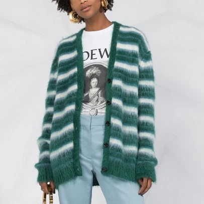 Kingsun mohair cardigan stripe fuzzy men designer sweater clothing custom knit sweater cardigan