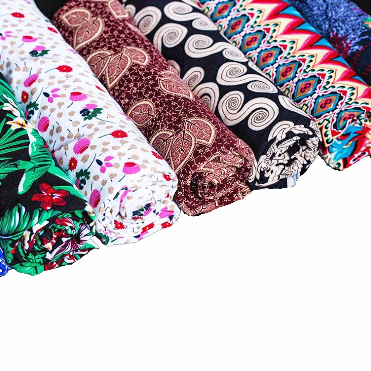 Hot sale 30*30/68*68 Printed 100% Spun Rayon Fabric / Challis for Women Dress Clothing in stock