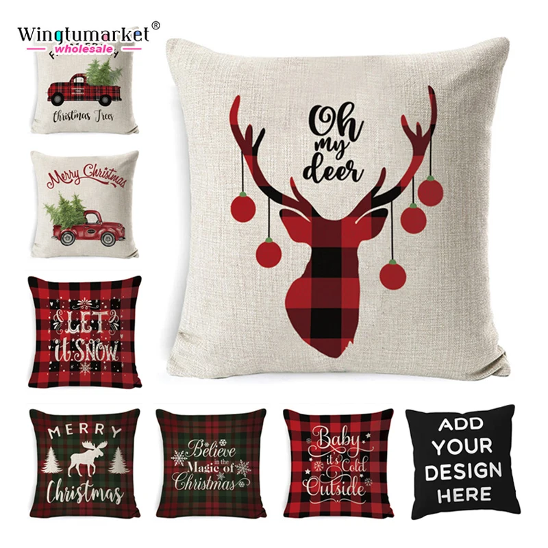 Wholesale custom print pillow slip cushion cover personalized linen christmas decorative pillowcases