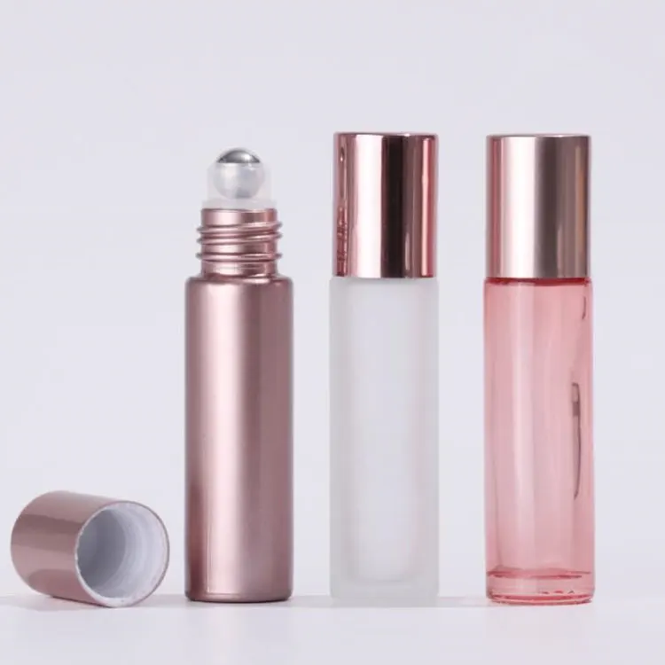5ml 10ml Cosmetic Packaging Rose Gold Roll On Bottle Essential Oil Pink Glass Roller Perfume Bottle