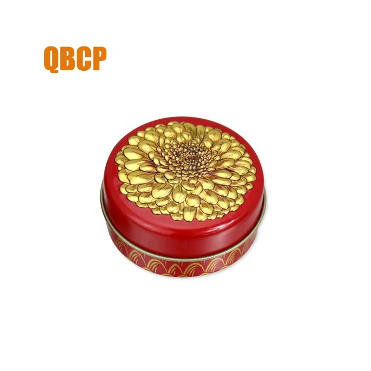 
Small round lip balm tin box with 3D emboss on the lid 