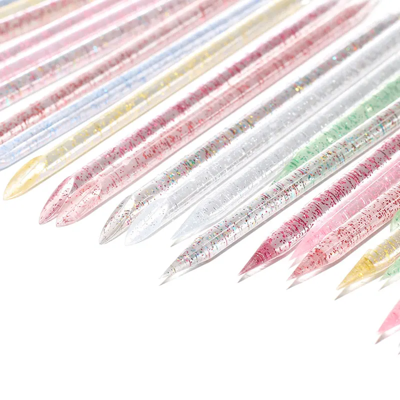 Wholesaler plastic nail manicure sticks cuticle pusher removal double sided crystal cuticle pusher