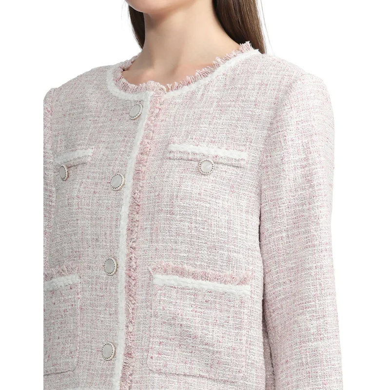 Wholesale New Arrivals Hot Selling Paris Design Elegan Tweed Blazer Top Pink Young Light Ladies Small Fragrance Jacket