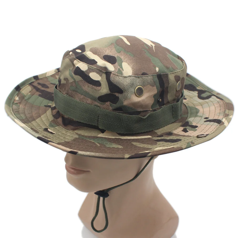 Outdoor Camouflage Fisherman Hats with String Bucket Fishing Hat Climbing Camping Cap Sunshade Camouflage Hat