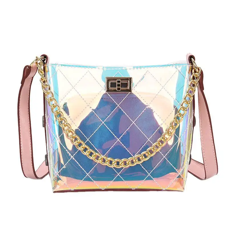 
Factory Direct Fashion Design Holographic Summer Beach Jelly 2 In 1 Shoulder Bag Women Lucency Handbag 