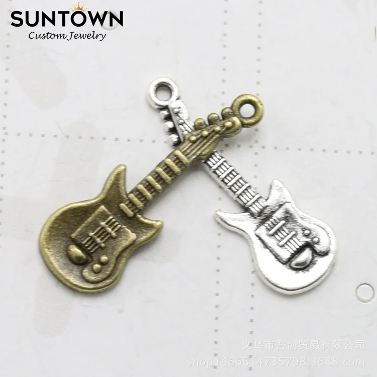 
Suntown Diy Retro Silver Plated Alloy Charms Guitar Jewelry Yiwu Musical Instrument Bling Jewelry For Women Designer Charms 