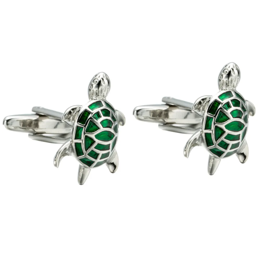Modern Style Green Enamelled Sea Turtle Animal Copper Cuff links Cufflinks For Men
