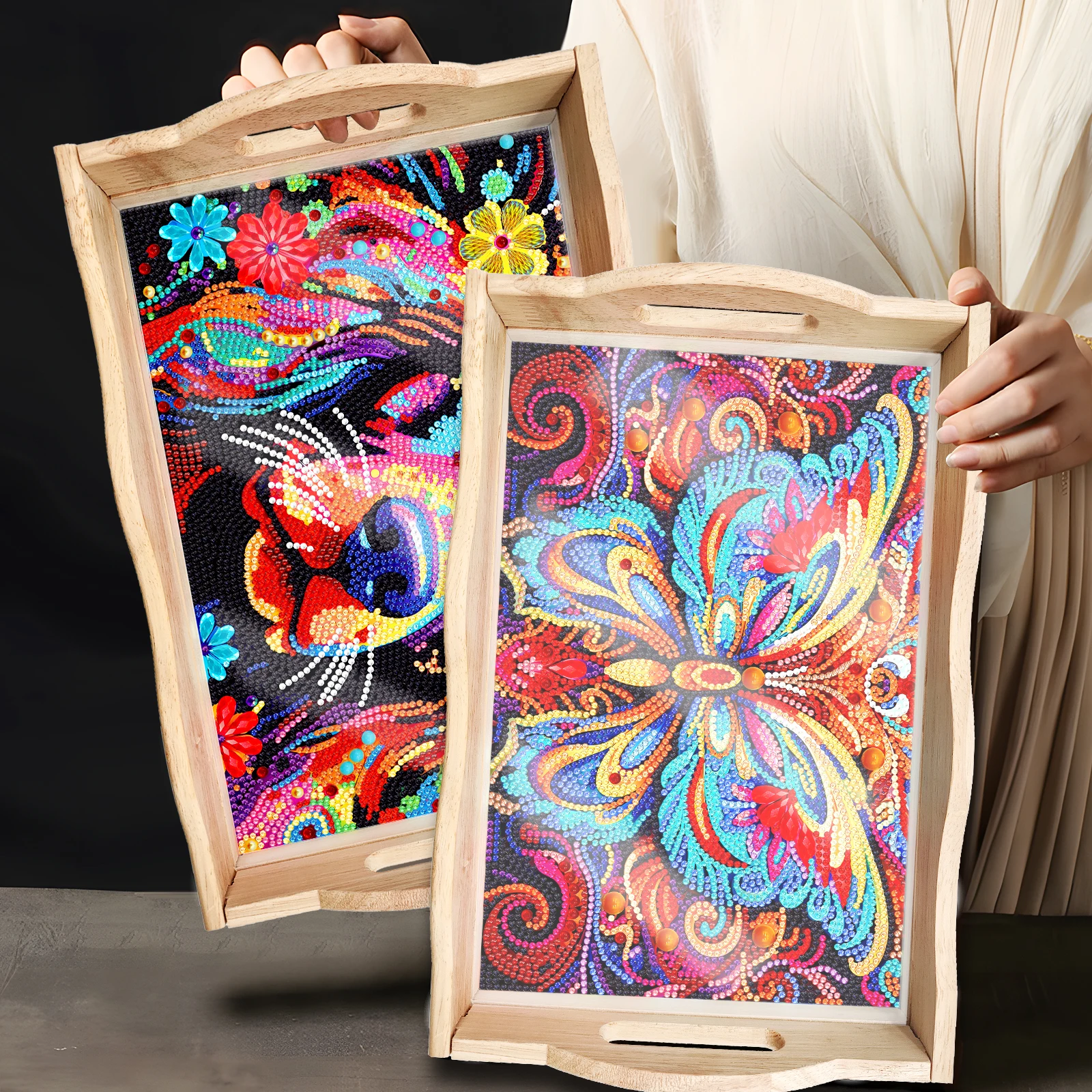 restaurant kitchen supplies decorations animal customizable bird waterproof DIY wooden crystal beads diamond painting tray