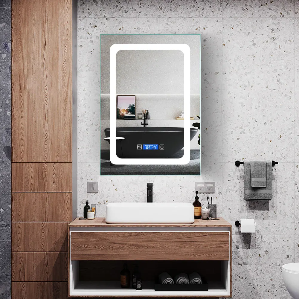 Soft close hinges Anti-Fog Black aluminum Dimmer led bathroom medicine mirror cabinet