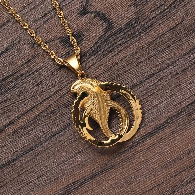 Gold color plating hip hop stainless steel cobra snake head pendant necklace