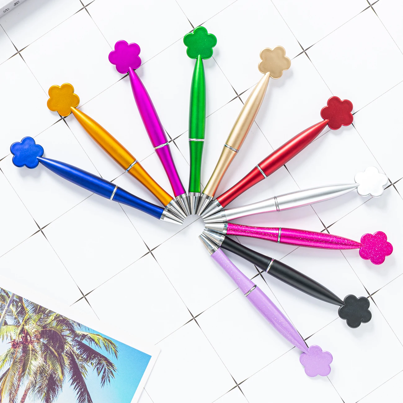 Wholesale Plastic Funny Gift Flower Shape Ballpoint Pens Custom Logo Top Flower Plastic Pen