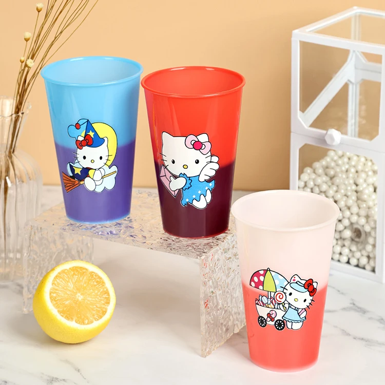 Kawaii Hello My Kitty меняющаяся цветная чашка с крышкой для рождественских украшений на заказ симпатичная пластиковая Sanrios вечеринки поставщик