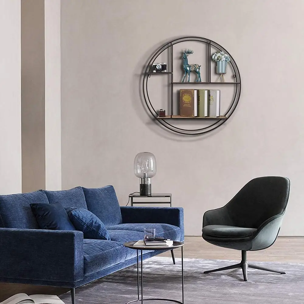 Customized Wood + Metal Decorative Wall Shelf for Living Room