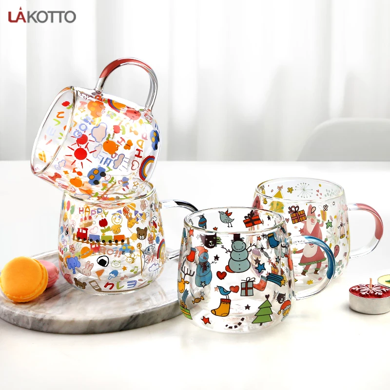 10 oz large tea glass mugs with handles, double wall glass Perfect for Latte, Mocha, Cappuccino, Tea and Juice