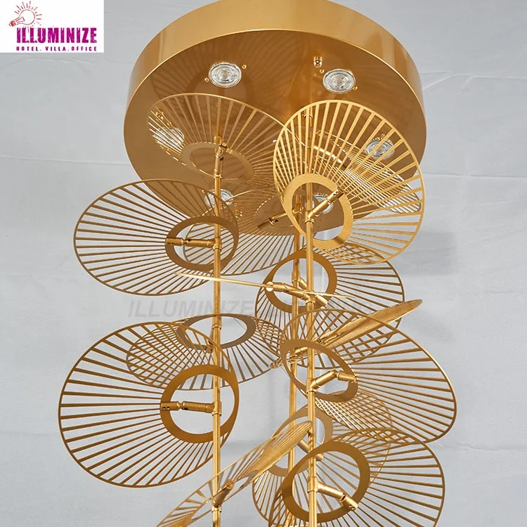 Customized Products Modern Nordic Design Lamps Living Room Decor Industrial Metal Gold Fan Led Chandelier Pendant Lamp