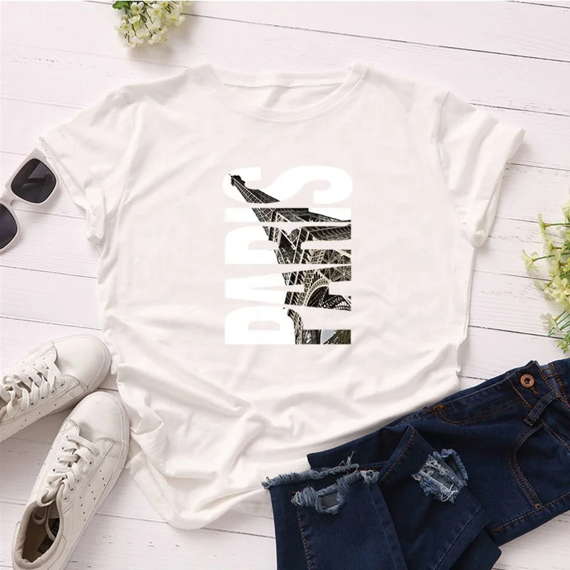 
woman spring summer O neck short sleeve wholesale cotton flower paris nice ladies latest t shirt design 