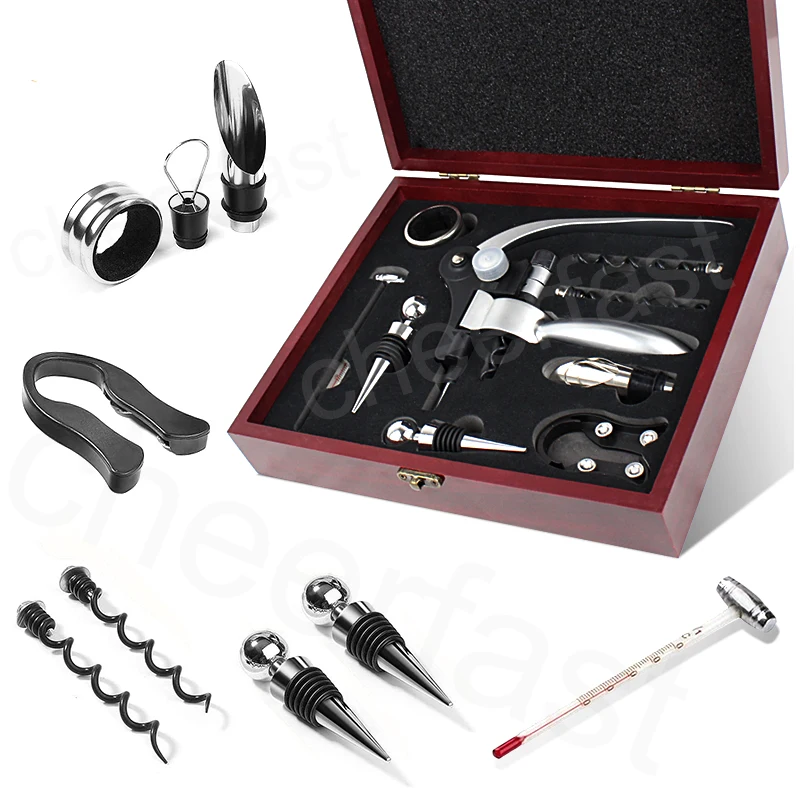 Customized Wooden Box Opener Wine Corkscrew Gift Set