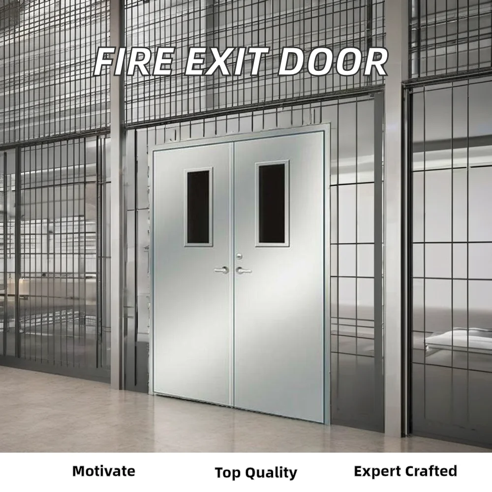 Shaneok Fireproof Metal Emergency Exit Door with Window Vision Fire Rated Steel Door for Mall Application