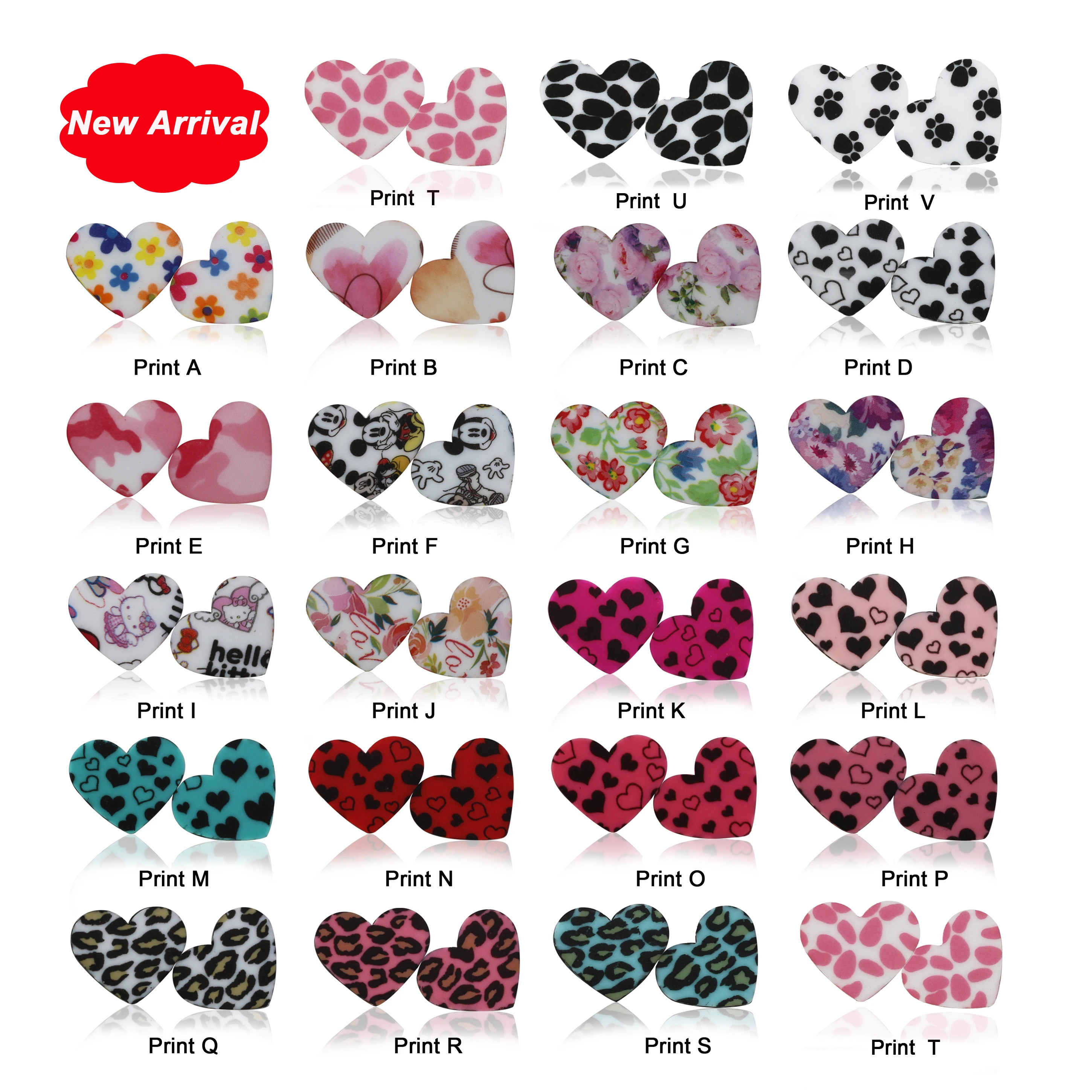2024 New Arrival Valentines Day Love Flower Colorful Printed Loose Focal Beads Heart Print Cow Paw Silicone Beads For Pens
