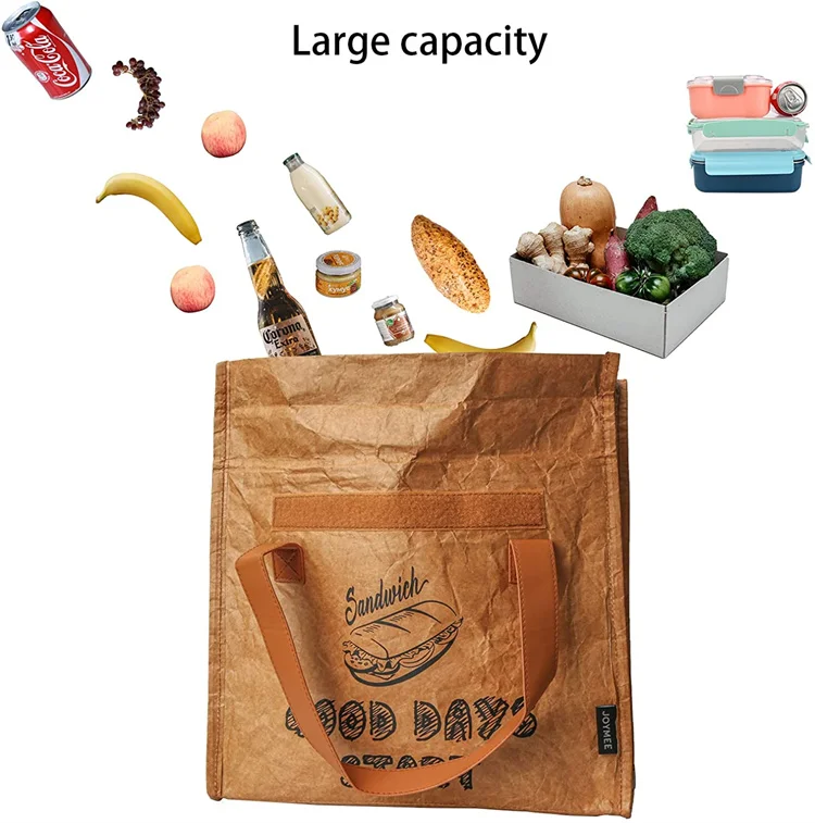 Eco friendly custom kraft dupont paper office food delivery insulated meal prep lunch tyvek bag for shopping