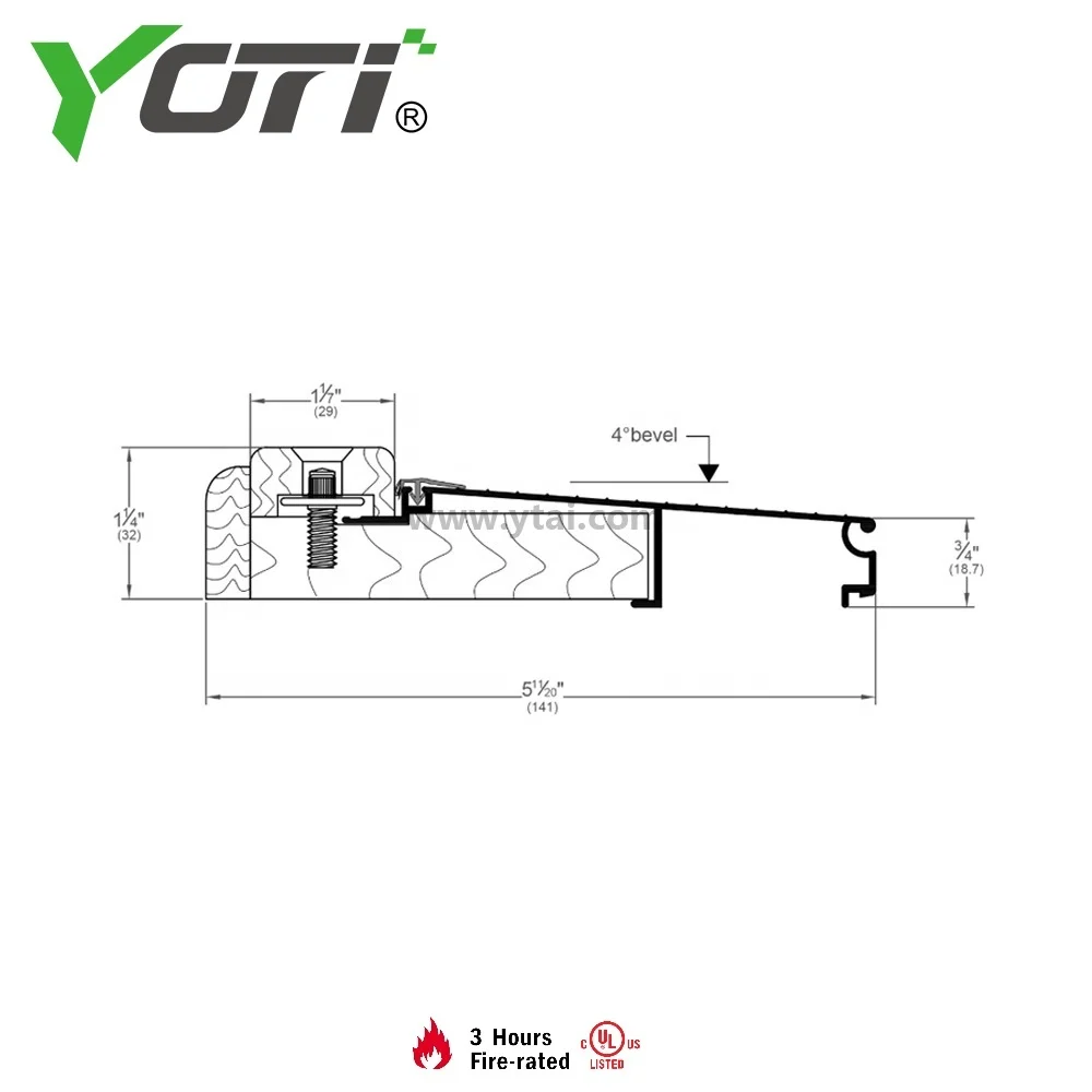 YDT501 Усиленный регулируемый порог для дверей гостиниц современный дизайн деревянные подставки материал алюминий 6063-T5 простая установка