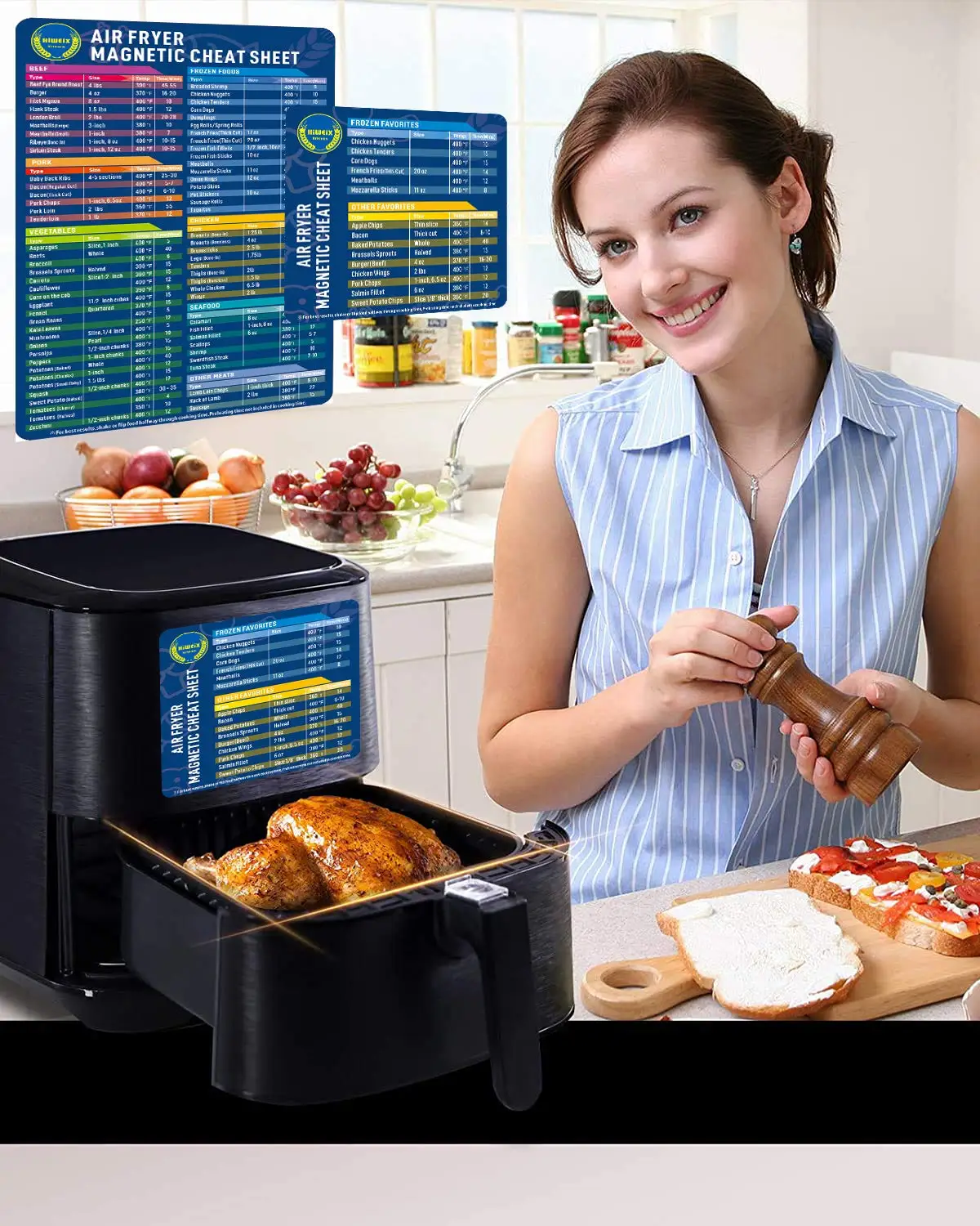Air Fryer Magnetic Cheat Sheet Set Air Fryer Accessories Cooking Times Chart Air fryer Time Sheet Quick Reference Guide for Cook