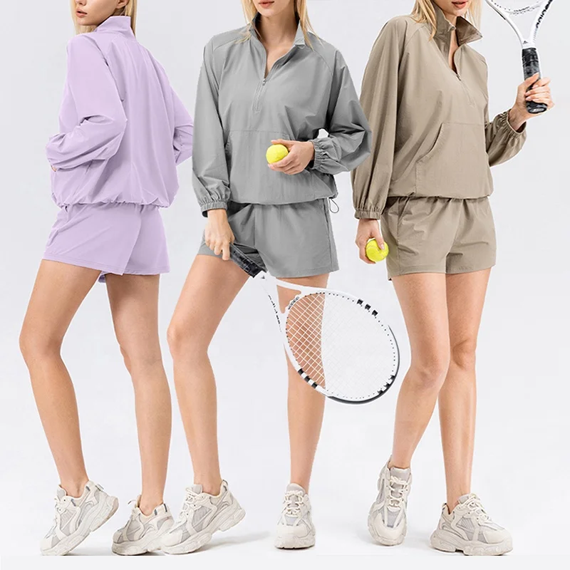 Женские осенние легкие дышащие костюмы из 2 предметов свитшоты на молнии с капюшоном пуловеры куртки и шорты комплекты